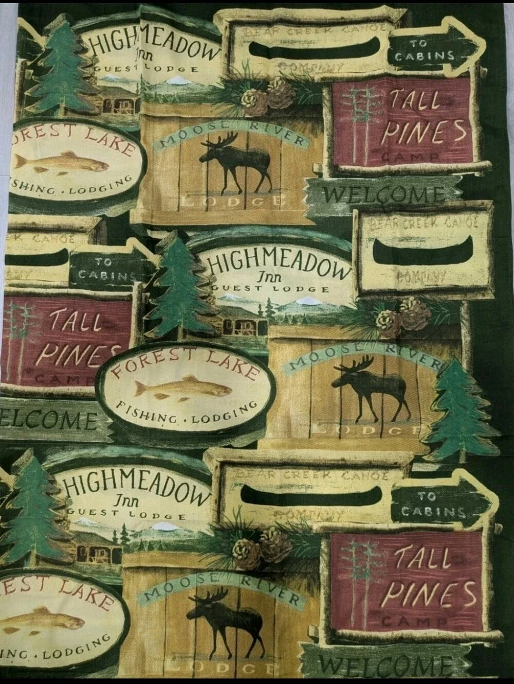 Vtg Expressions Fishing Lodge Cabin Moose Rustic Shower Curtain Thick Poly Duck